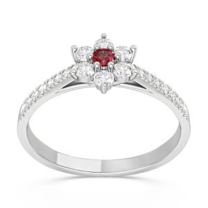 Pierścionek markiza z białego złota z rubinem i diamentami CP-64B-RUB/D