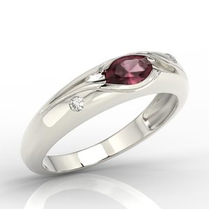 Pierścionek z białego złota z rubinem i diamentami 0,03 ct wzór JP-57B