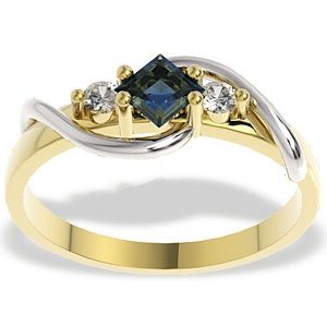 Pierścionek z żółtego i białego złota z szafirem i diamentami, LP-32ZB
