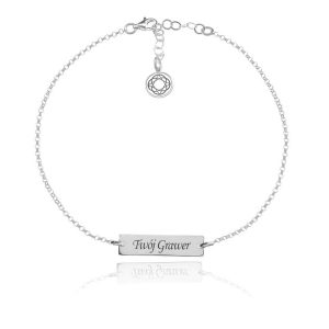 Srebrna bransoletka z prostokatną blaszką - grawer