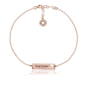 Srebrna bransoletka Mela Sea z prostokatną blaszką i Delfinem - rose gold - grawer