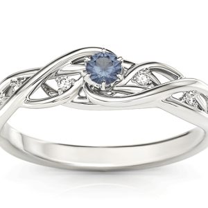 Pierścionek z białego złota z szafirem i brylantami BP-75B