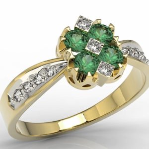 Pierścionek z żółtego złota ze szmaragdem i diamentami model JP-56Z-R