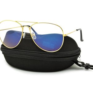 Złote okulary Pilotki z filtrem BLUE LIGHT do komputera zerówki STDBLF2