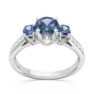 Pierścionek z białego złota z topazami London Blue i brylantami CP-31B