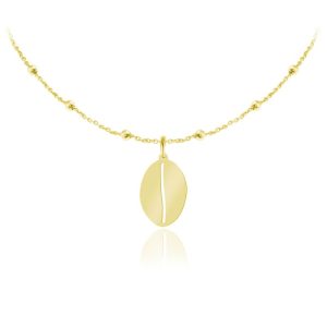 Srebrny naszyjnik - Ziarno Kawy - łańcuszek kulki - 24k złocenie