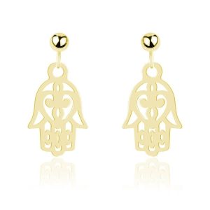 Srebrne Kolczyki Ręka Fatimy Hamsa - 24k zlocenie