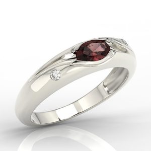 Pierścionek z białego złota z granatem i diamentami 0,03 ct wzór JP-57B