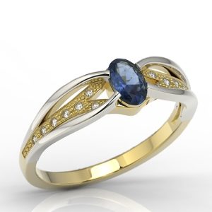 Pierścionek z żółtego i białego złota z szafirem i diamentami LP-39ZB