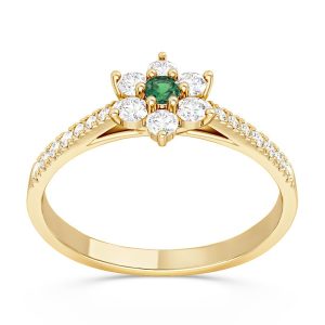 Pierścionek markiza z żółtego złota ze szmaragdem i diamentami CP-64Z-SZM/D