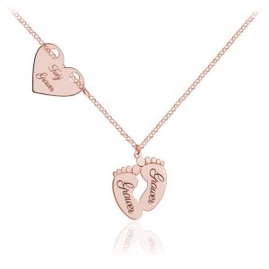 Srebrny naszyjnik Anya - stópki serduszko z grawerem - rose gold