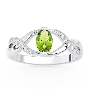 Pierścionek z białego złota z oliwinem i brylantami AP-69B