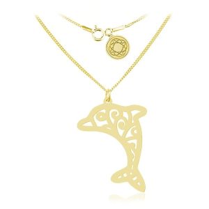 Srebrny naszyjnik Delfin ażurowy - 24k złocenie