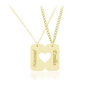 Srebrny komplet naszyjnikow dla Pary Serce - 24k złocenie Grawer Gratis!