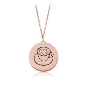 Srebrny naszyjnik - Kawa i Filiżanka - Coffe Lover - Grawer - rose gold