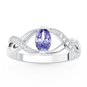 Pierścionek z białego złota z tanzanitem i brylantami AP-69B
