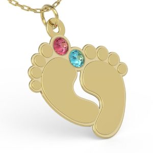 Naszyjnik ze srebra POZŁACANY z łańcuszkiem w kształcie stóp z cyrkoniami Swarovski MIX - Grawer GRATIS!