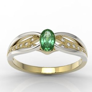 Pierścionek z żółtego i białego złota ze szmaragdem i diamentami LP-39ZB