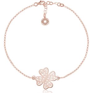 Srebrna bransoletka ażurowa Koniczynka - rose gold