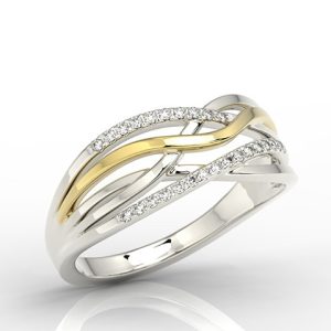 Pierścionek z białego i żółtego złota z diamentami LP-72BZ