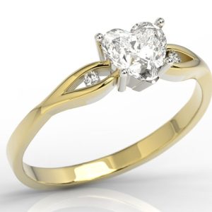 Pierścionek z żółtego i białego złota z białym topazem w kształcie serca i diamentami LP-71ZB