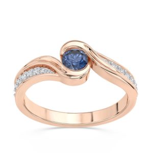 Pierścionek z różowego złota z szafirem i brylantami 0,14 ct wzór BP-2839P