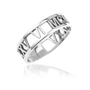 Srebrna obrączka z datą - cyfry rzymskie