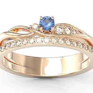 Pierścionek z różowego złota z szafirem i brylantami BP-77P