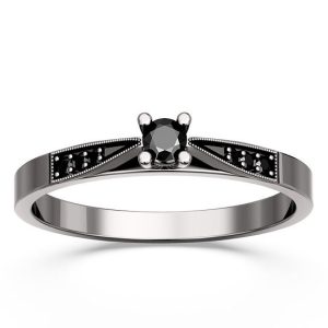 Pierścionek ze złota rodowanego na czarno z czarnymi diamentami LP-29B-R-CZ