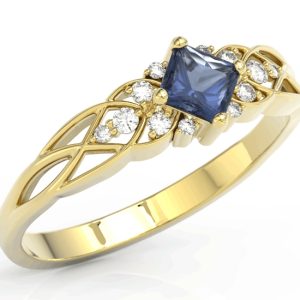 Pierścionek z żółtego złota z szafirem i cyrkoniami BP-86Z