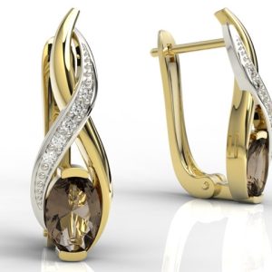 Kolczyki z żółtego i białego złota z kwarcem dymnym i brylantami APK-69ZB