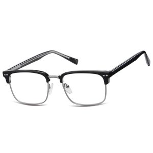 Okulary półramkowe zerówki prostokątne oprawki korekcyjne 878A czarny/srebrny