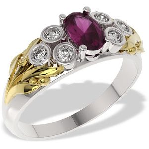 Pierścionek z białego i żółtego złota z rubinem i diamentami LP-38BZ