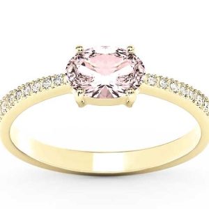 Pierścionek z żółtego złota z morganitem i diamentami BP-58Z