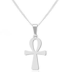 Srebrny krzyż Ankh naszyjnik na łańcuszku