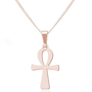 Srebrny krzyż Ankh naszyjnik na łańcuszku - rose gold