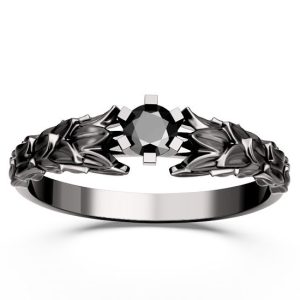 Pierścionek ze złota rodowanego na czarno z czarnym brylantem LP-91B-R-CZ