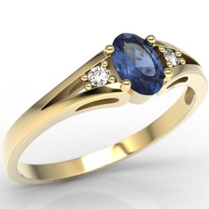 Pierścionek z żółtego złota JP-22Z z szafirem i diamentami 0,04 ct.
