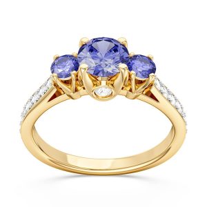 Pierścionek z żółtego złota z tanzanitami i brylantami CP-31Z