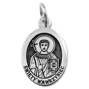 Medalik srebrny z wizerunkiem Św. Wawrzyńca