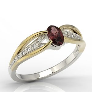 Pierścionek z białego i żółtego złota z granatem i diamentami LP-39BZ