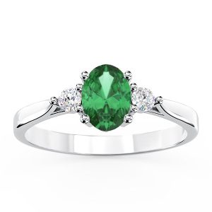 Pierścionek z białego złota ze szmaragdem i brylantami AP-31B