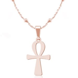 Srebrny krzyż Ankh naszyjnik na łańcuszku kulki - rose gold
