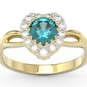 Piękny Pierścionek w kształcie serca z żółtego złota z zirconem i diamentami AP-77Z