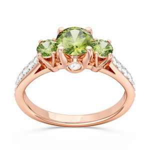 Pierścionek z różowego złota z oliwinami i brylantami CP-31P
