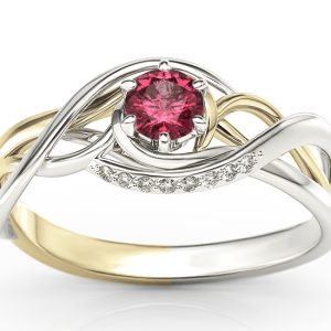 Pierścionek z białego i żółtego złota z rubinem i brylantami BP-7130BZ