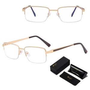 Metalowe półramkowe okulary zerówki z filtrem Blue Light do komputera 25147E złoty