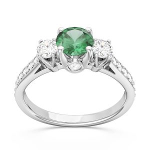 Pierścionek z białego złota ze szmaragdem i brylantami CP-31B