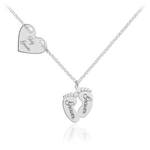 Srebrny naszyjnik Anya - stópki serduszko z grawerem