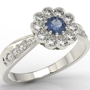 Pierścionek z białego złota z szafirem i diamentami JP-95B